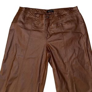 Women's Brown Faux Leather wide‎ leg Pants Size 26 Vegan Leather